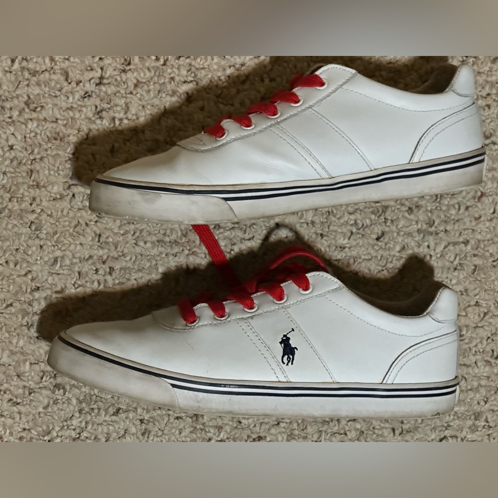 Polo Ralph Lauren $115 Hanford Sneakers White Leather Upper Lace Up Comfort 10.5